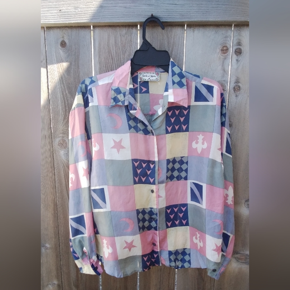 jonathan martin Silk Vintage Blouse Top Shirt Womens Large Boxy Crop